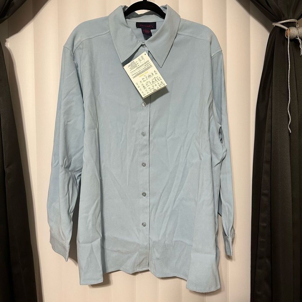 Denim & Co Bleached Denim soft button down womens top